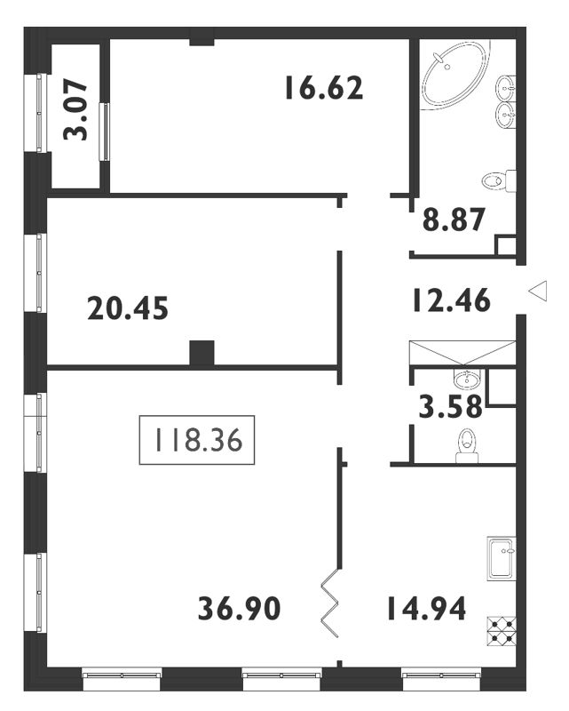 3-комнатная, 118 м² — ЖК ЖК Neva Haus (Нева Хаус)