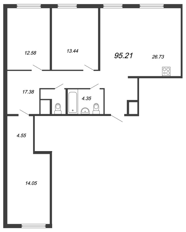 3-комнатная, 96 м² — ЖК ЖК Магнифика Резиденс (Magnifika Residence)