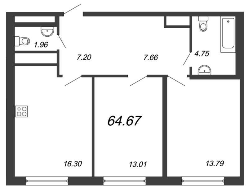 2-комнатная, 65 м² — ЖК ЖК Neva-Neva (Нева-Нева)