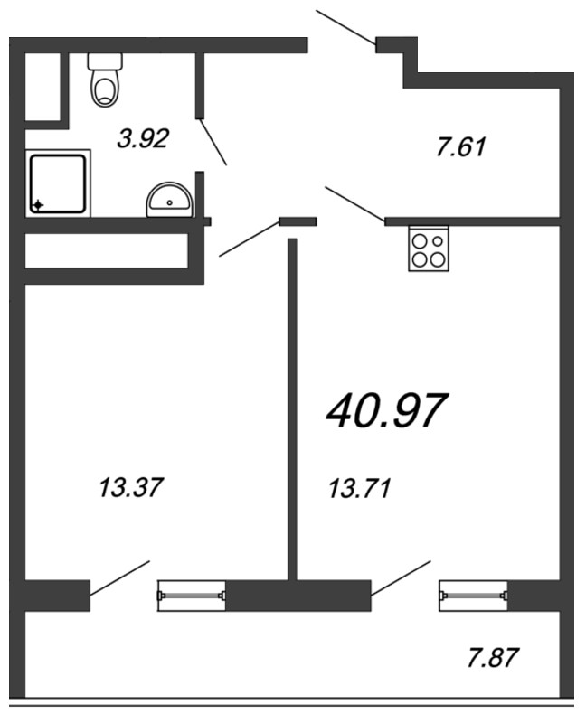 1-комнатная, 41 м² — ЖК ЖК Neva-Neva (Нева-Нева)