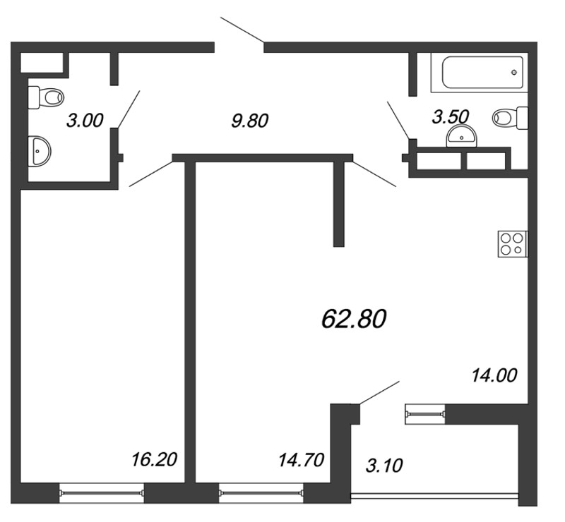 2-комнатная, 63 м² — ЖК ЖК Аист