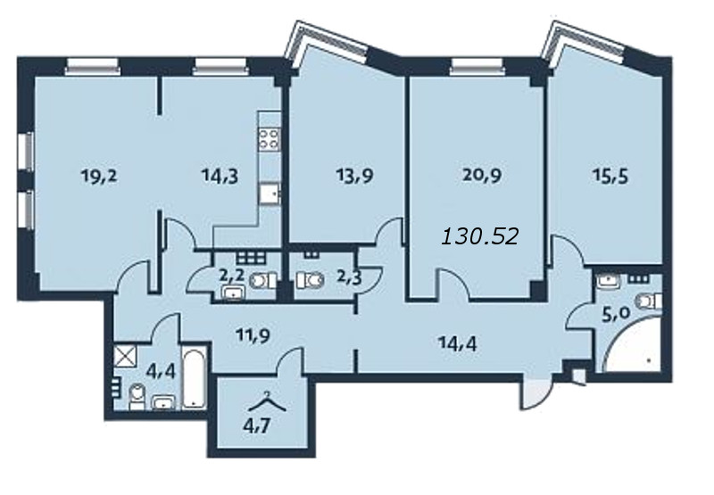 3-комнатная, 132 м² — ЖК ЖК Royal Park (Роял Парк)