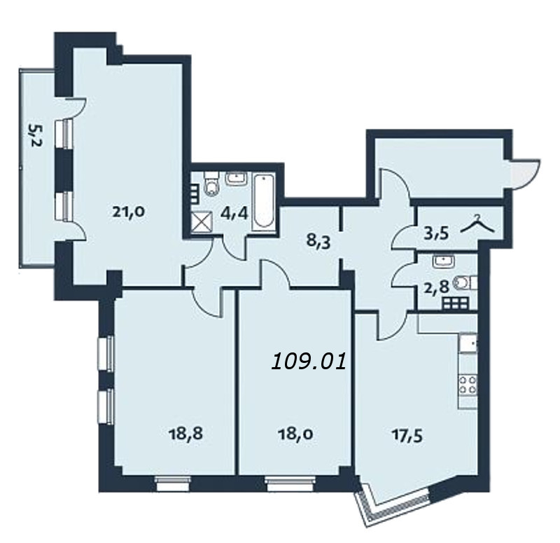 3-комнатная, 109 м² — ЖК ЖК Royal Park (Роял Парк)