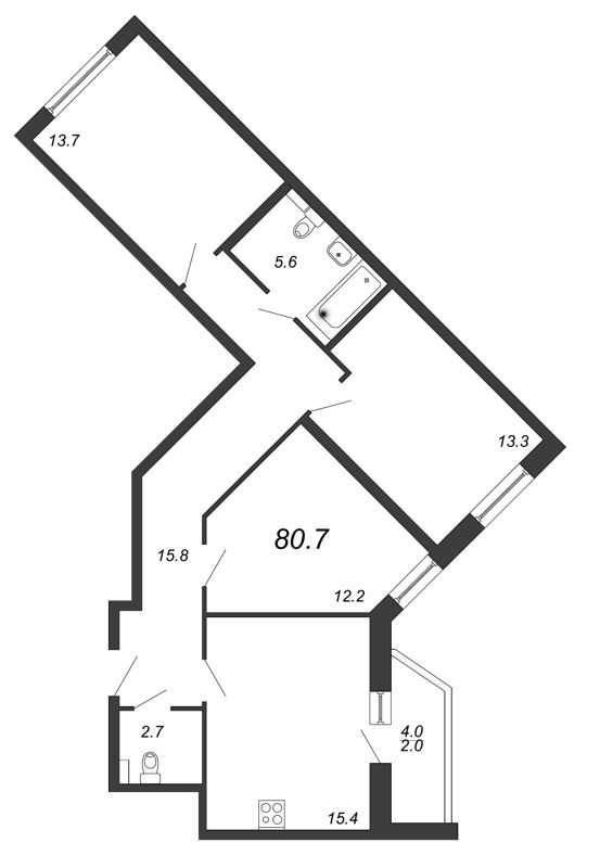 3-комнатная, 81 м² — ЖК ЖК Дом на Блюхера