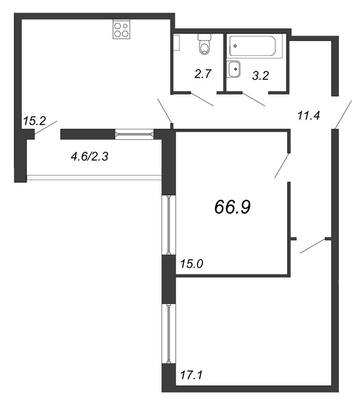 2-комнатная, 67 м² — ЖК ЖК Дом на Блюхера