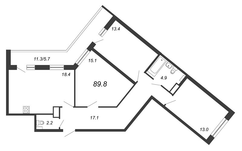 3-комнатная, 90 м² — ЖК ЖК Дом на Блюхера