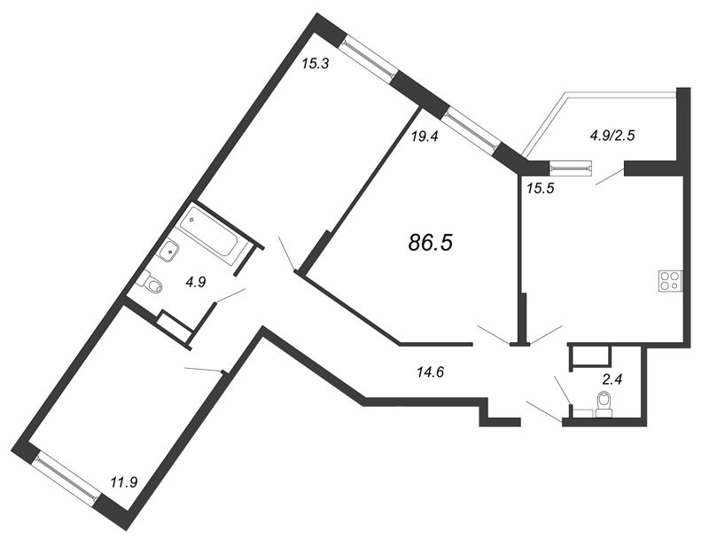 3-комнатная, 87 м² — ЖК ЖК Дом на Блюхера