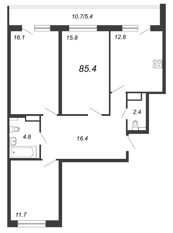 3-комнатная, 85 м² — ЖК ЖК Дом на Блюхера