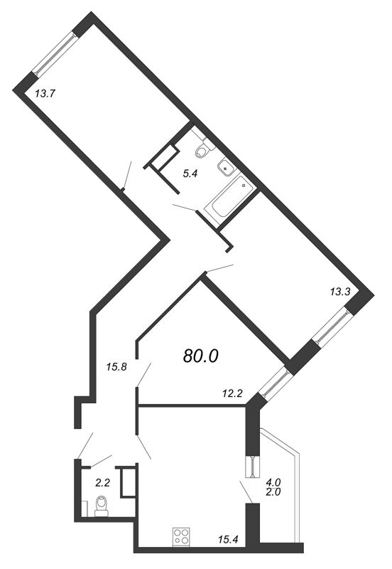 3-комнатная, 80 м² — ЖК ЖК Дом на Блюхера