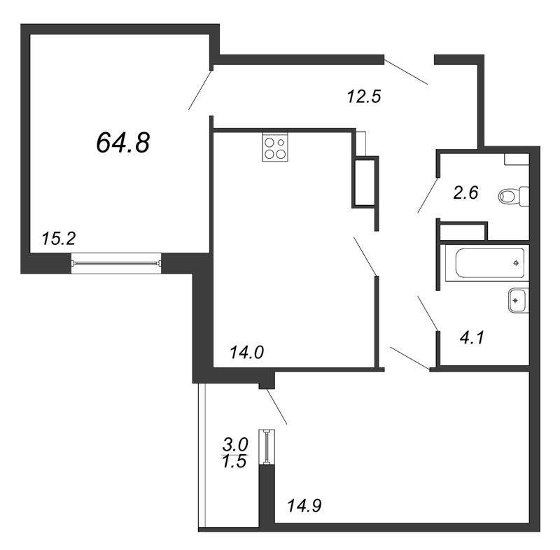 2-комнатная, 65 м² — ЖК ЖК Дом на Блюхера