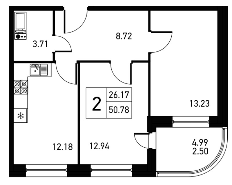 2-комнатная, 53 м² — ЖК ЖК Дом на Львовской