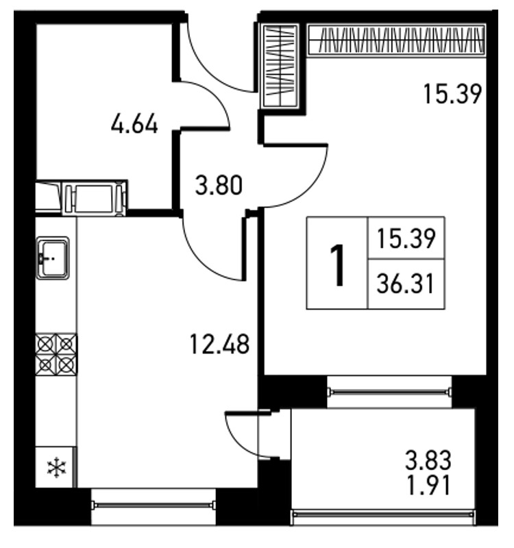 1-комнатная, 38 м² — ЖК ЖК Дом на Львовской