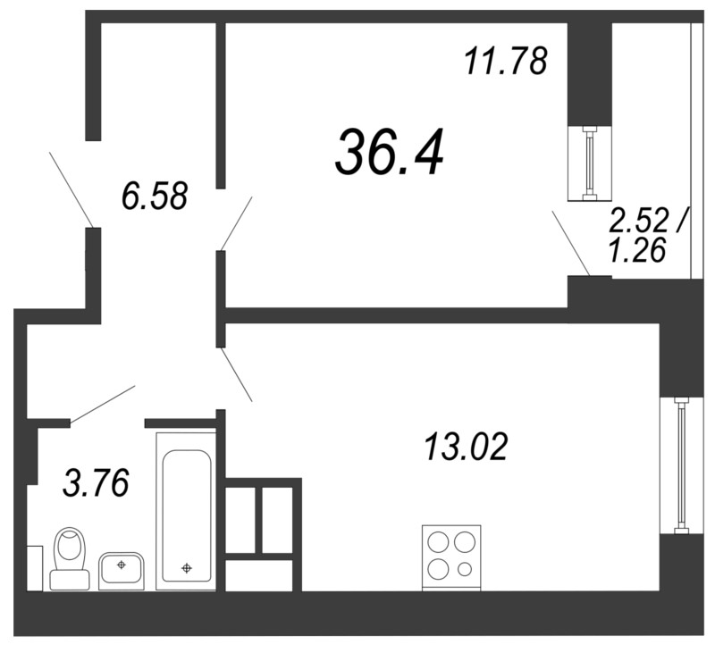 1-комнатная, 36 м² — ЖК ЖК Живи В Курортном