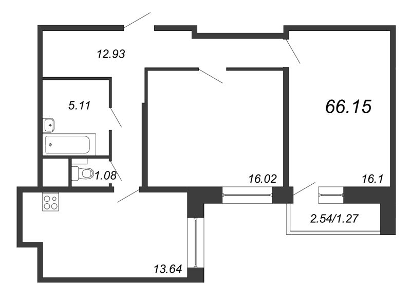 2-комнатная, 66 м² — ЖК ЖК Живи В Курортном