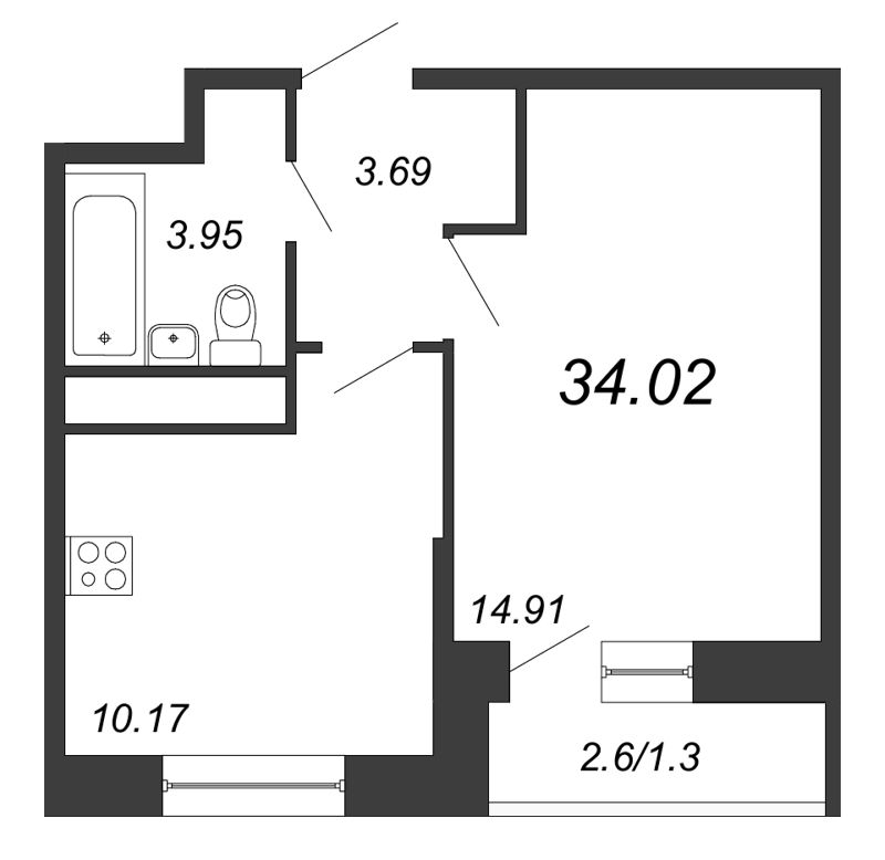 1-комнатная, 34 м² — ЖК ЖК Живи В Курортном