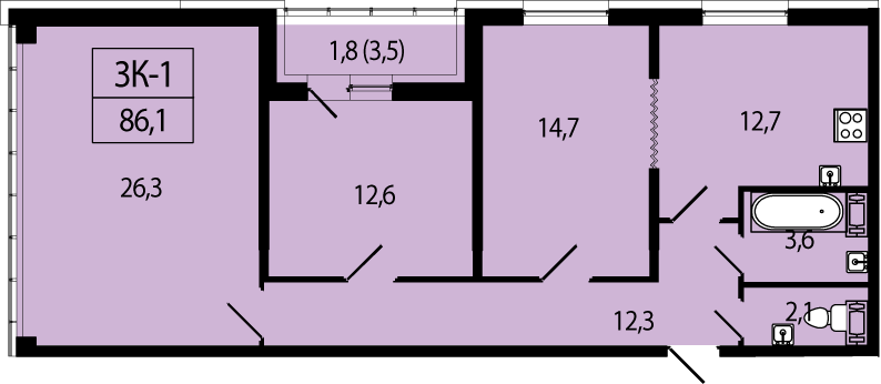 3-комнатная, 86 м² — ЖК ЖК Аист
