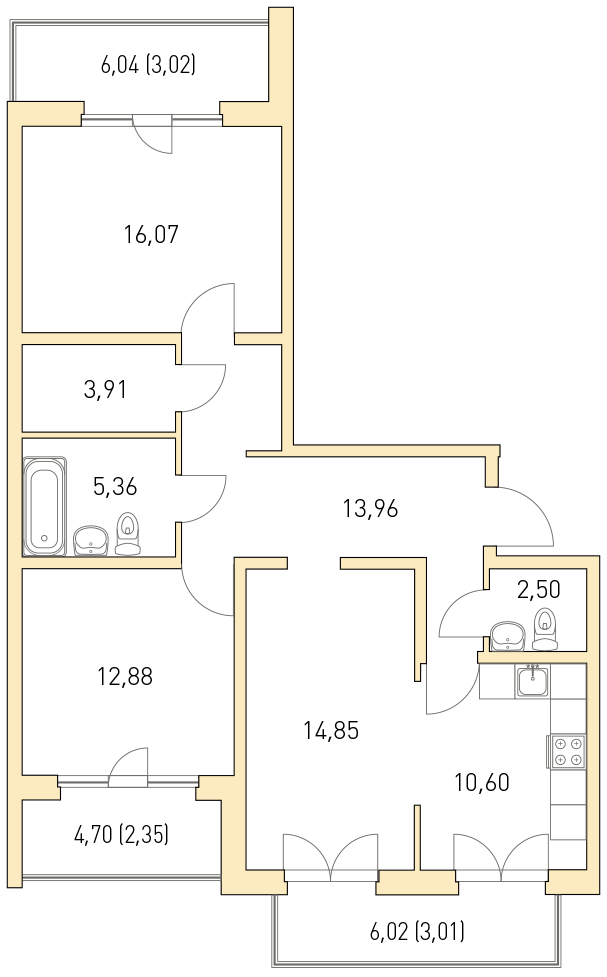 3-комнатная, 89 м² — ЖК ЖК Горки Парк