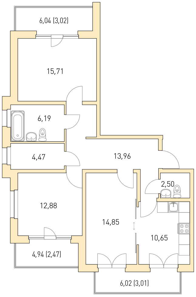 3-комнатная, 90 м² — ЖК ЖК Горки Парк