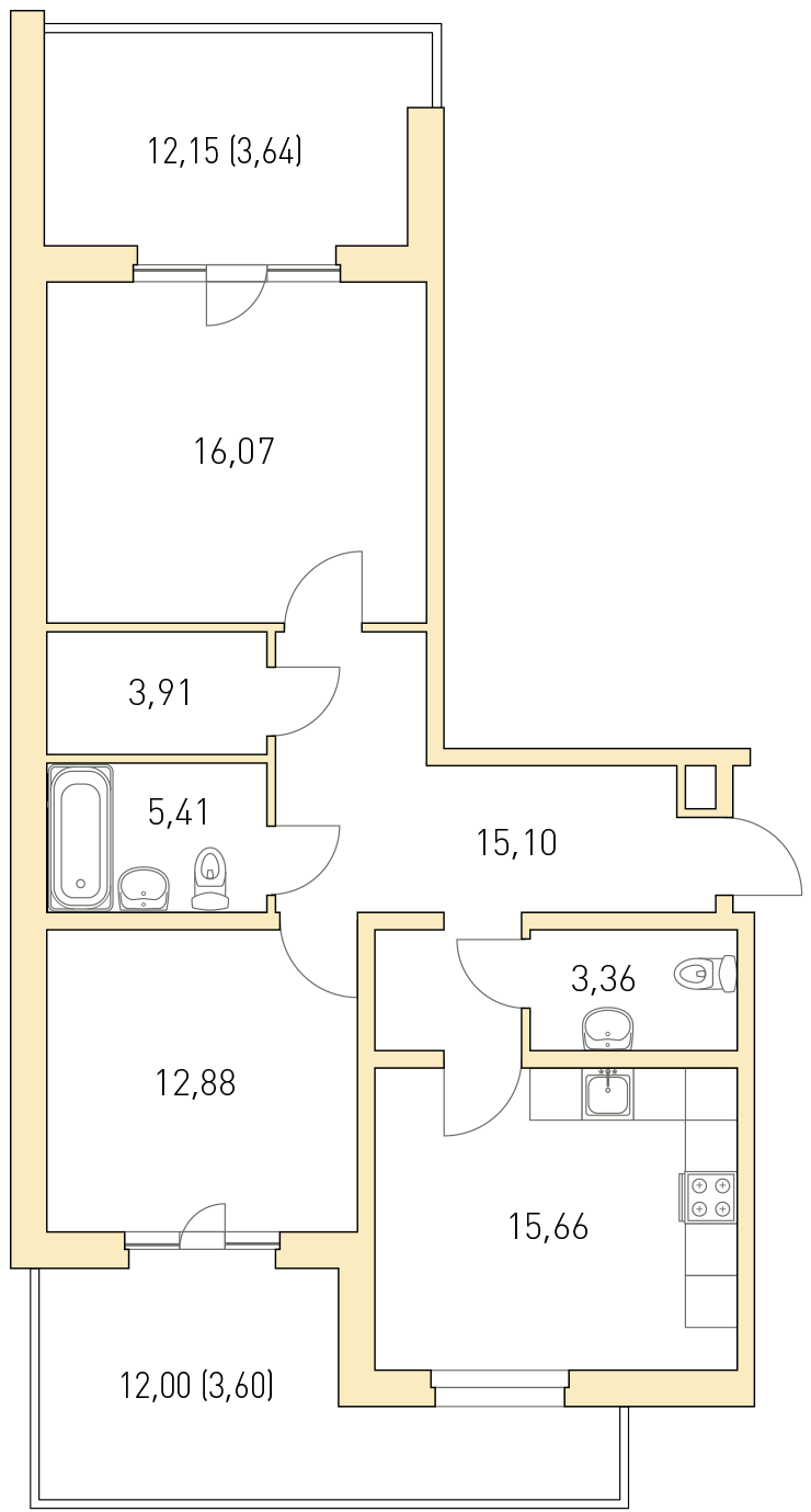 2-комнатная, 80 м² — ЖК ЖК Горки Парк