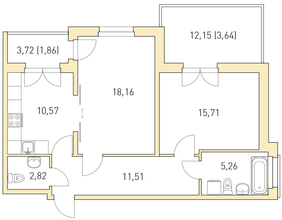 2-комнатная, 70 м² — ЖК ЖК Горки Парк