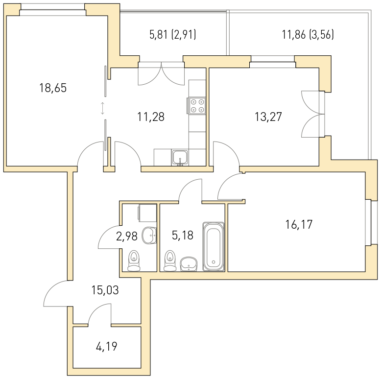 3-комнатная, 93 м² — ЖК ЖК Горки Парк