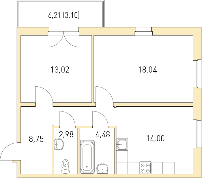 2-комнатная, 64 м² — ЖК ЖК Горки Парк