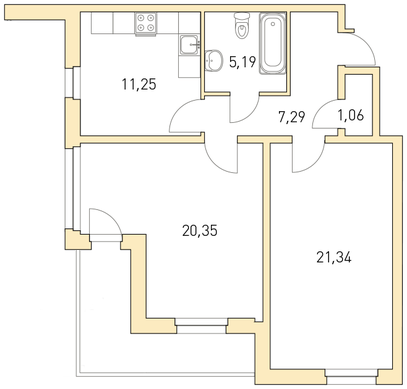 2-комнатная, 74 м² — ЖК ЖК Горки Парк