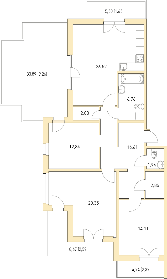 3-комнатная, 117 м² — ЖК ЖК Горки Парк