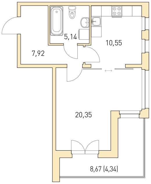 1-комнатная, 48 м² — ЖК ЖК Горки Парк