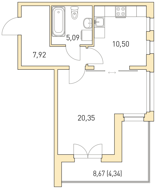 1-комнатная, 48 м² — ЖК ЖК Горки Парк
