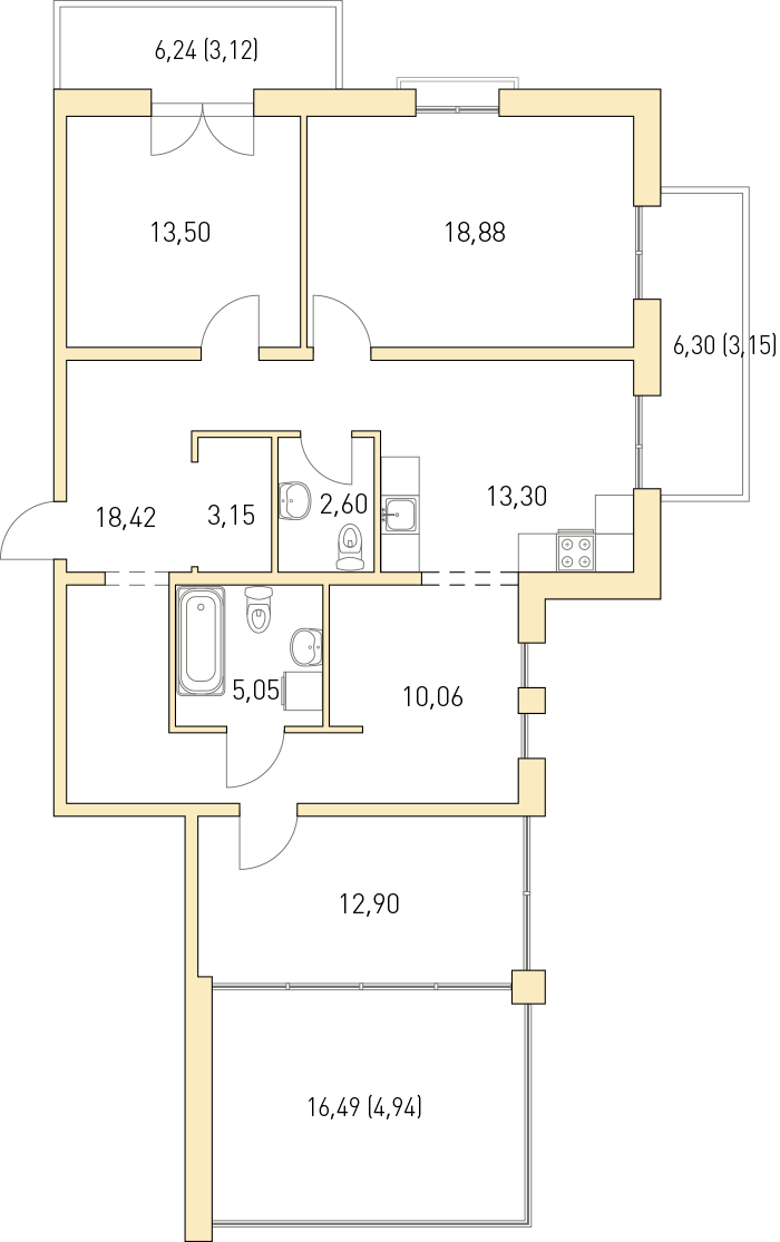 3-комнатная, 109 м² — ЖК ЖК Горки Парк