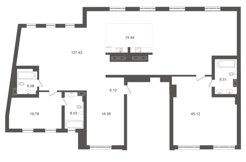 2-комнатная, 262 м² — ЖК Приоритет
