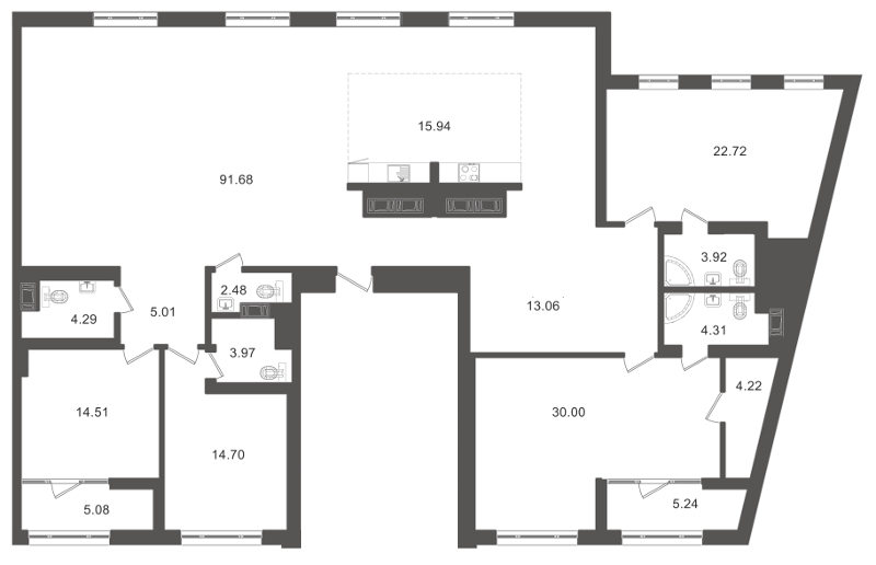 2-комнатная, 244 м² — ЖК Приоритет