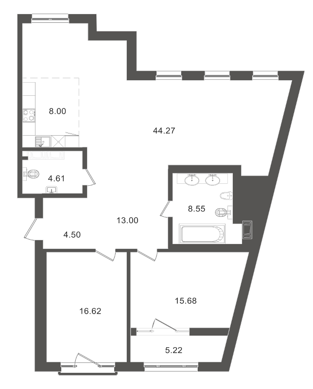 2-комнатная, 118 м² — ЖК Приоритет