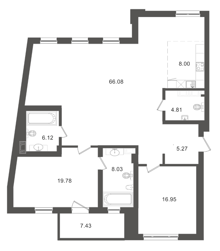 2-комнатная, 137 м² — ЖК Приоритет