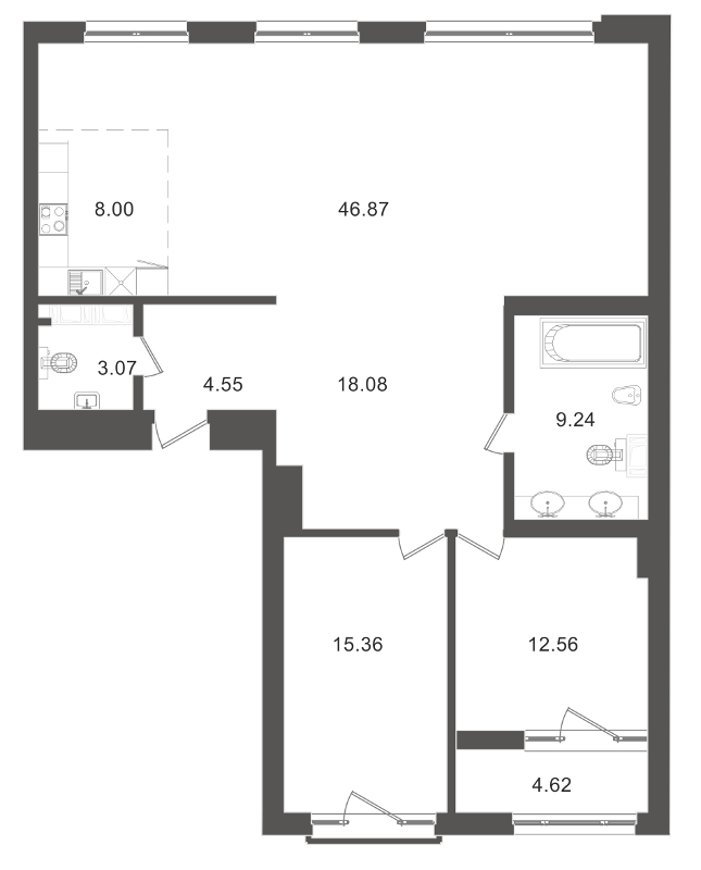 2-комнатная, 120 м² — ЖК Приоритет