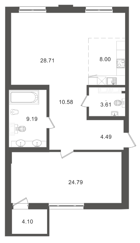 1-комнатная, 91 м² — ЖК Приоритет