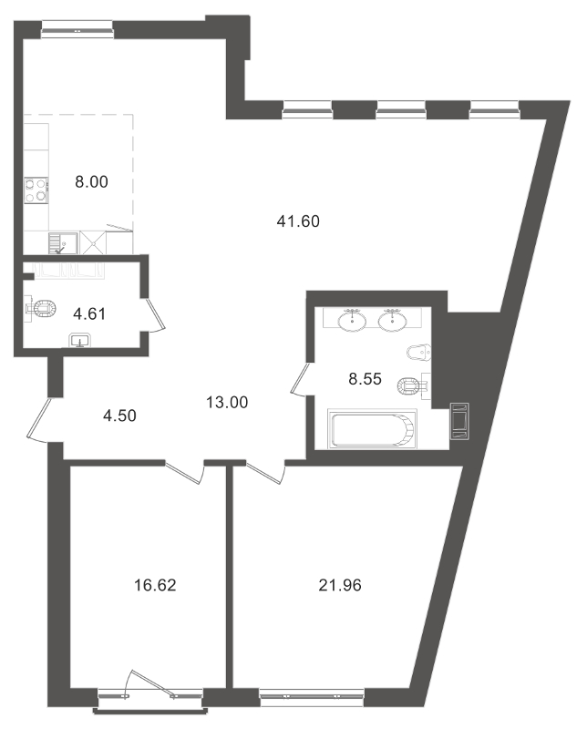 2-комнатная, 119 м² — ЖК Приоритет