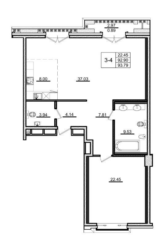 1-комнатная, 94 м² — ЖК Приоритет