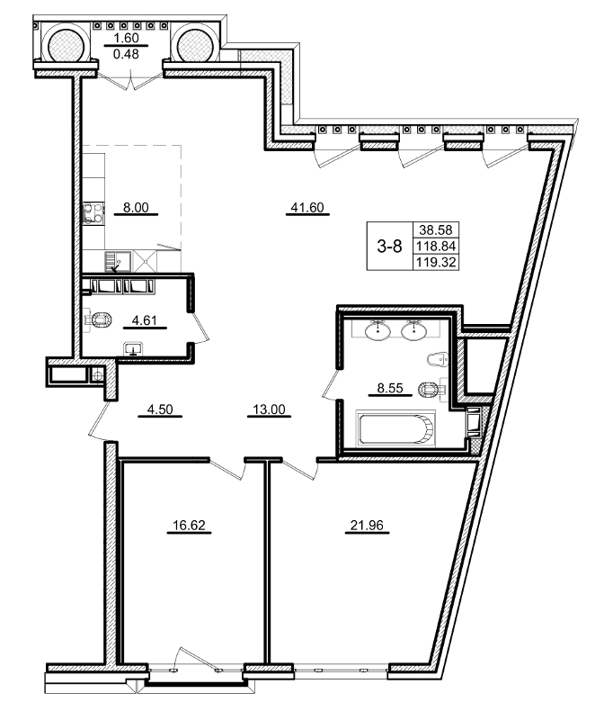 2-комнатная, 119 м² — ЖК Приоритет