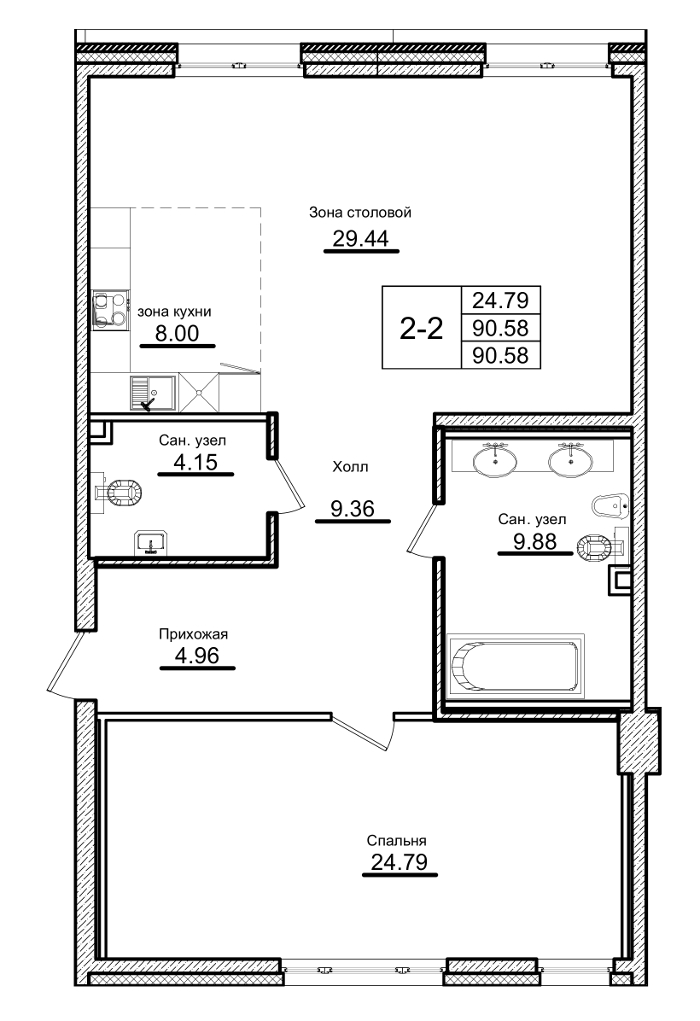 1-комнатная, 91 м² — ЖК Приоритет