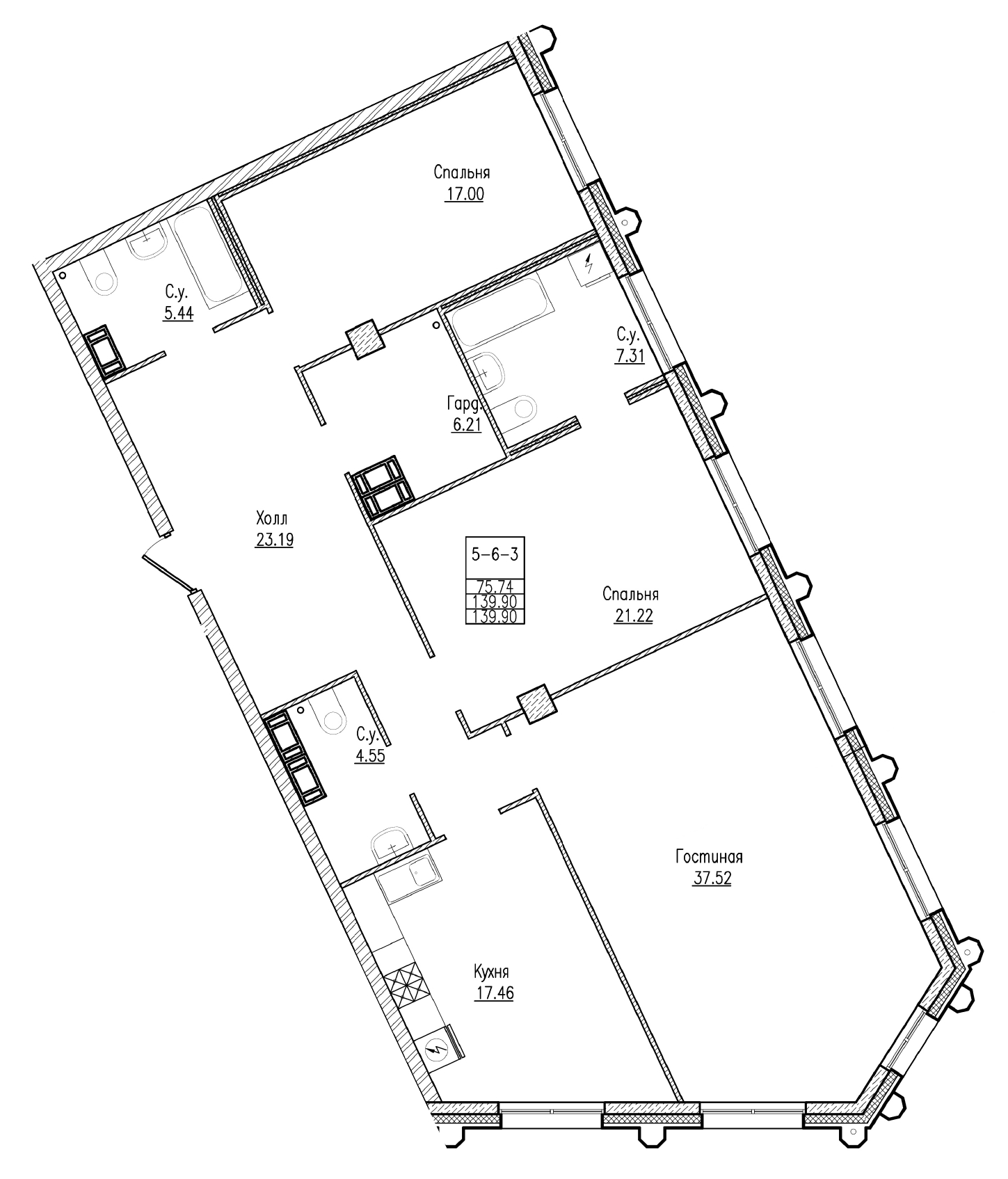 3-комнатная, 140 м² — ЖК ЖК "Esper Club"