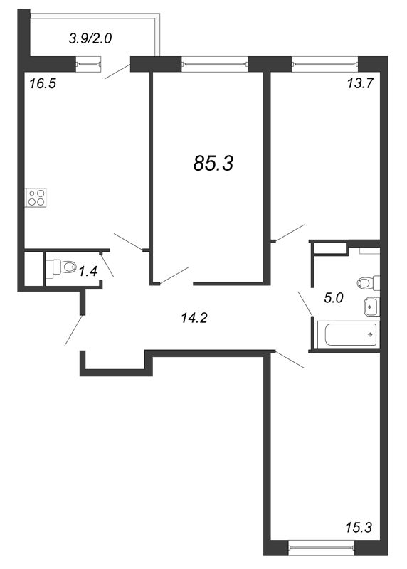 3-комнатная, 85 м² — ЖК ЖК Дом на Блюхера