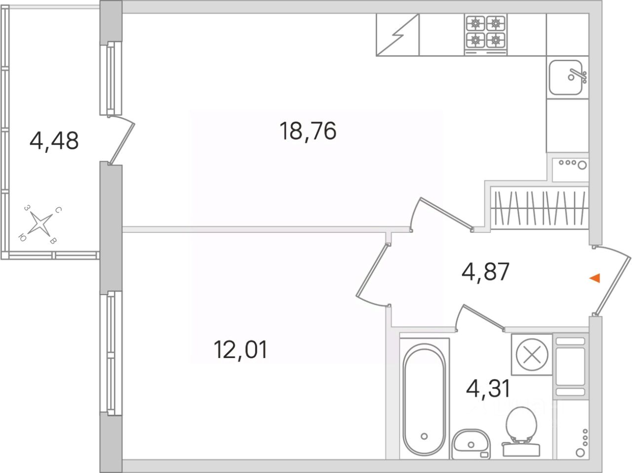1-комнатная, 41.29 м² — ЖК ЖК Ясно Янино