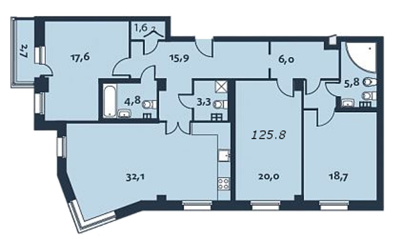3-комнатная, 126 м² — ЖК ЖК Royal Park (Роял Парк)