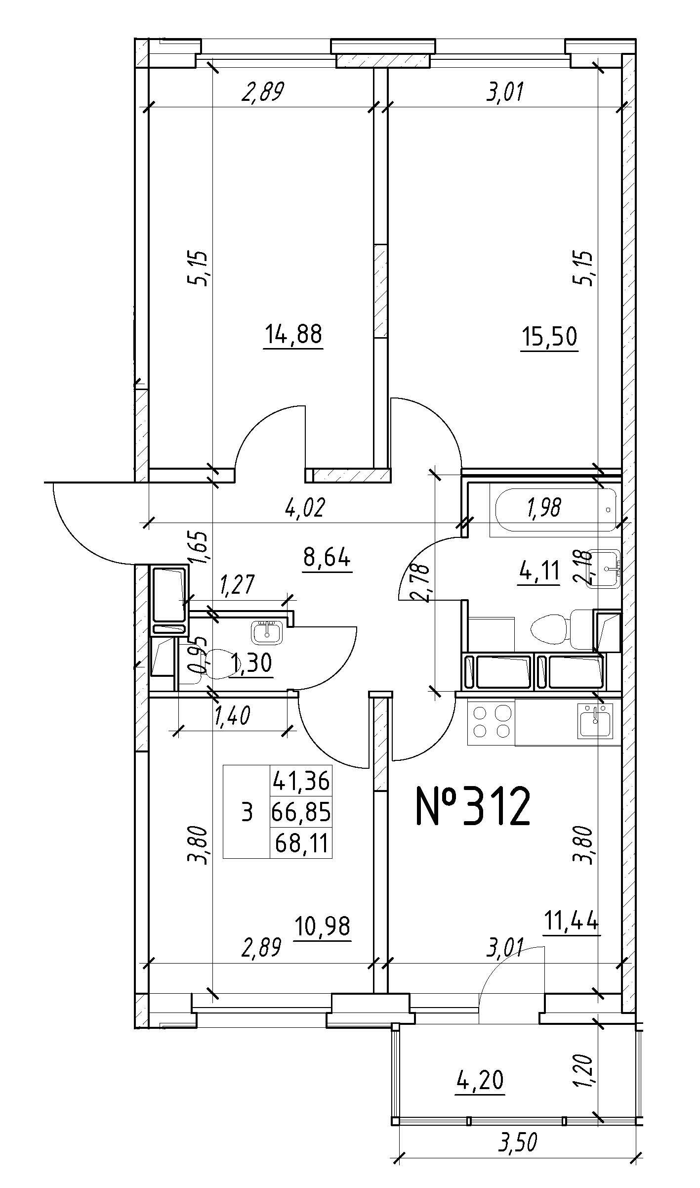 3-комнатная, 68 м² — ЖК Ап-квартал Московский (Up-квартал Московский)