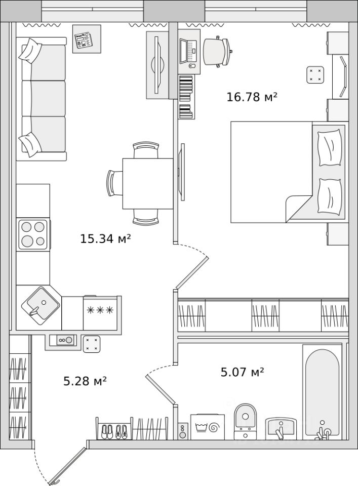 1-комнатная, 42.4 м² — ЖК ЖК Чёрная Речка