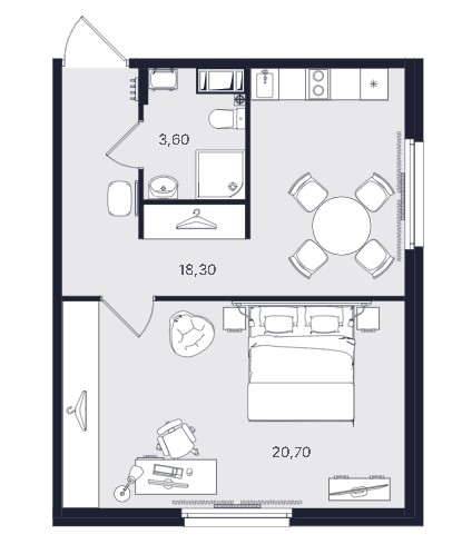 1-комнатная, 42.6 м² — ЖК ЖК «Апартаменты Интуит (IN2IT)»