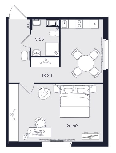 1-комнатная, 42.7 м² — ЖК ЖК «Апартаменты Интуит (IN2IT)»