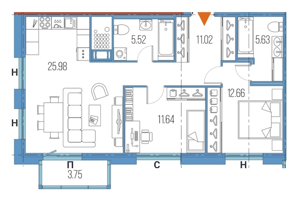 2-комнатная, 72 м² — ЖК ЖК Legenda Героев